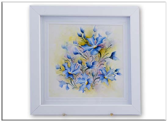 Blue Leschenaultia framed tile hand painted by Anne Blake