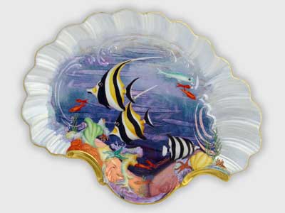 'On the Reef' shaped plate hand painted by Anne Blake