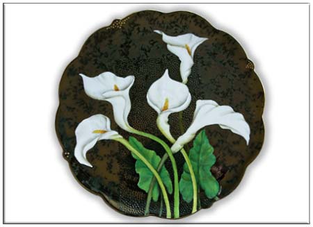 'Lilies on Black' Arum Lilies on an abstract background