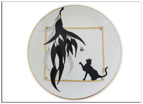 Gum leaves and cat plate by Anne Blake