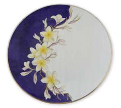 Frangipanni plate painted by Anne Blake