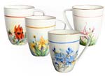 set 4 'harlequin' wildflower mugs